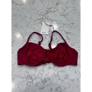 NWT Quince Cherry Red Italian Demi Bikini Top Size Large thumbnail 3