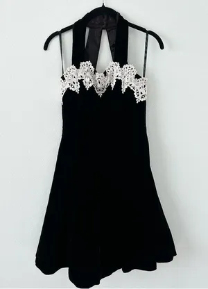 Jessica McClintock Gunne Sax Black Red Velvet Skater Dress thumbnail 1