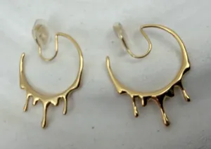 14K Gold Plated C Shape Drip Hoop Clip On Earrings Statement Jewelry thumbnail 1
