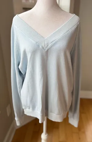 Universal Threads Light Blue Wide V-Neck Off the Shoulder Pullover Sweatshirt S thumbnail 1
