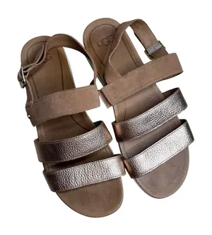 UGG Braelynn Metallic Leather Sandals Rose Gold Size 10 thumbnail 1