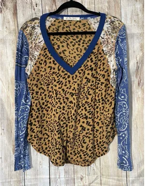 We The Free People Friday Night Long Sleeve Top Size S Animal Print thumbnail 1