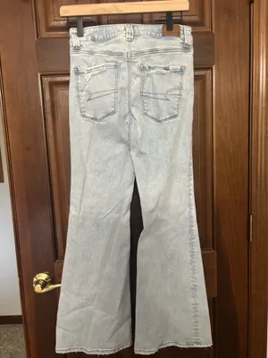 Super High-Waisted Light Wash Flare Jeans — Size 4 Short thumbnail 2