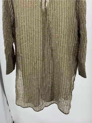 ZARA Woman's Sequin Oversized Tunic Top Shirt Olive Green M sheer casual coverup thumbnail 13