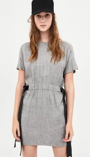 Zara TRF collection Gray Shift Dress With‎ Black Ribbon Sides, Small thumbnail 1