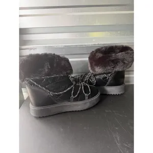 Patent Leather Quilted Black Snow‎ Boots with Fur Size 8.5 B-2 thumbnail 5