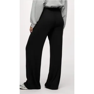 Nuuds Black Ribbed Slinky Modal Black Lounge Pants Wide Leg High Rise XS NEW $88 thumbnail 2