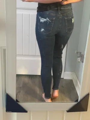 Dark Blue Ripped High-Waisted American Eagle skinny jeans thumbnail 2