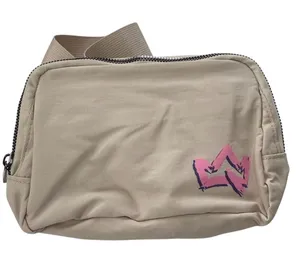 Tan Nylon Belt‎ Bag Pink Crown Graphic Crossbody Fanny Pack Y2K Princess NWOT thumbnail 1