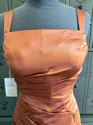 Amazon Elegant Copper Satin Bridesmaid Dress with Thigh Slit thumbnail 2