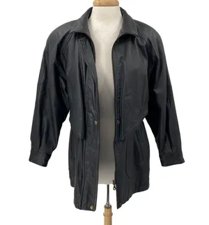 Vintage Genuine Leather Jacket Longline Layered Full Front Zipper Womens Medium thumbnail 5