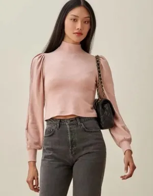 REFORMATION Cydney Mock Neck Top In Light Pink thumbnail 1