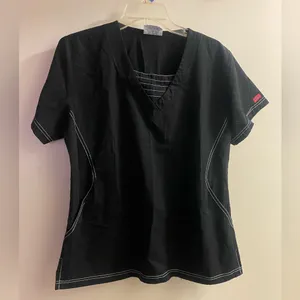 Reina Womens Black Scrubs Scrub Smock Top Shirt M Medium Bust 38” thumbnail 1