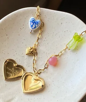 Handmade vintage cottage retro boho fairy coquette style quality material mix gold tone stainless steel necklace🩷 thumbnail 2