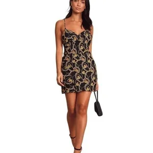 ASTR‎ The Label Mini Dress Chain Reaction Black Gold Chain Print Tie Back Small thumbnail 16