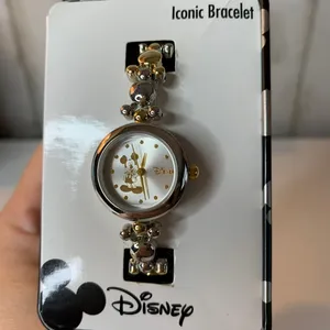 Disney Mickey Mouse Womens Wristwatch Silver Gold w/ Box thumbnail 2