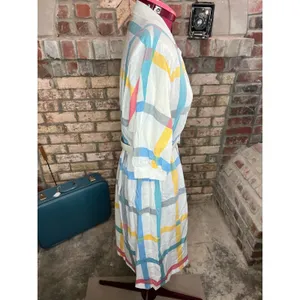 Dress Windowpane plaid shirt dress red blue yellow thumbnail 15