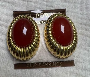 Vintage Joel Powell Designs Clip Earrings Gold/Orange thumbnail 1