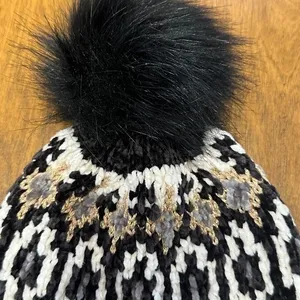 Free People Chalet Fairisle Pom Beanie Hat Black/Gold Metallic Combo One Size‎ thumbnail 7