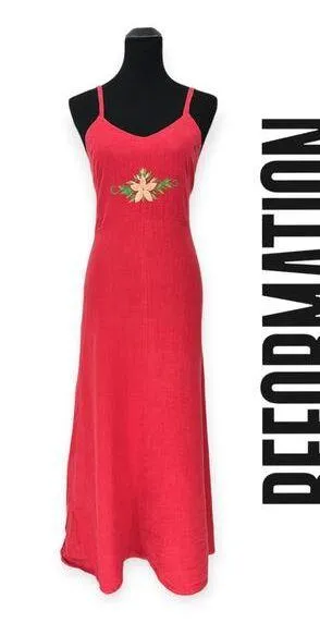Reformation | 4 | Floral Embroidered Linen Feel Fit & Flare Lace Back Maxi Dress thumbnail 1
