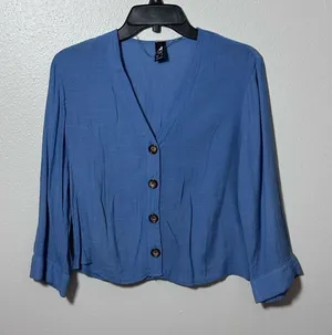 Cuidado‎ Con El Perro Women Blue Button Down Blouse Size S. thumbnail 1