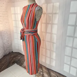 Alice & Olivia Delora colorful vertical striped wrap tie waist midi dress size 2 thumbnail 8