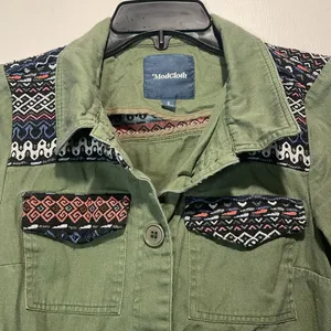 ModCloth- Olive Green Capulet Embroidered Aztec Utility Anorak Jacket- Size S thumbnail 5