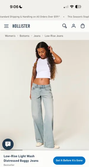 Hollister low rise baggy jeans light washed size 27 thumbnail 2