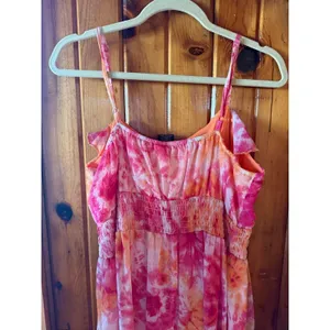 Faded Glory Dress Tie‎ Dye Ruffle Sleeveless Casual Pink Orange Size XL Y2K thumbnail 6