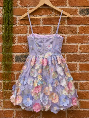Boutique Lavender Floral Embroidered Mini Dress 3D Flower Detail thumbnail 3
