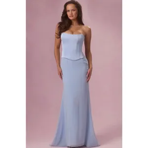 Oh Polly Avielle Satin Corset Bridesmaid Maxi Dress Sky Blue Size 2 New thumbnail 3