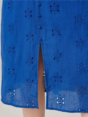 Rihoas Blue V Neck Puffed Sleeve Slit Midi Dress thumbnail 4
