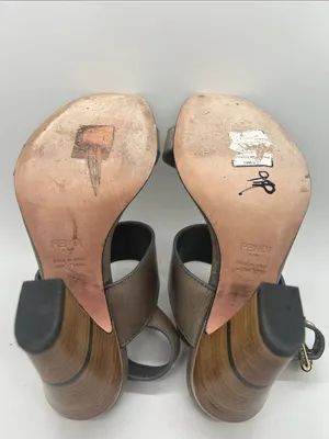 Fendi Auth Taupe Leather Block Heel Slingback Sandals Shoes **Size 37/US 7**🔥🔥 thumbnail 8