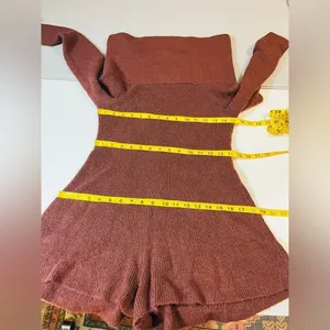 Grace Off-the-Shoulder Knit Romper in Dark Brown Large NWOT $59 thumbnail 6