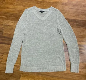 Ann Taylor V Neck Long Sleeve Knit Sweater‎ Gray Womens Size Large Textured Knit thumbnail 1