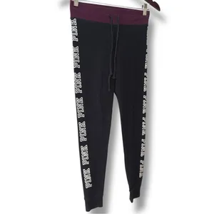 PINK Victoria's Secret | EUC Black with Plum Waistband Jogger Sweatpants (sz XS) thumbnail 3