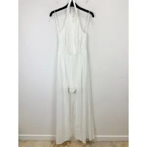 Lulus Love Speaks White Lace Halter Maxi Romper Wedding Bridal Medium NWT thumbnail 6