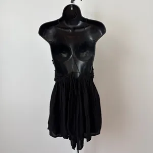 Free People Medium Black Romper Halter Neck Embroidered Gauze‎ Boho Festival thumbnail 5