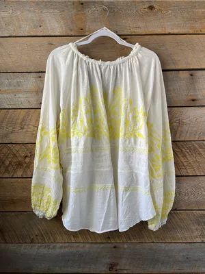 Free People Cotton Persuasion Embroidered Blouse Balloon Sleeve Oversized Large thumbnail 4
