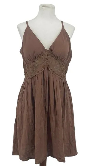 NWT Almost Famous Brown Babydoll Sundress Crochet Y2K Forest‎ Fairy Coquette thumbnail 1