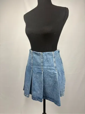 Denim Mini Skirt Pleated H&M Blue thumbnail 3