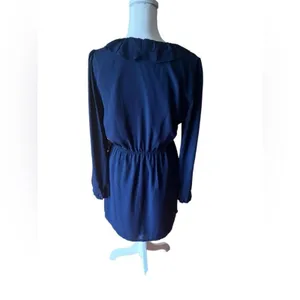 Revolve Navy Ruffle V-Neck Long Sleeve Mini Dress Wedding Guest S NWT thumbnail 4