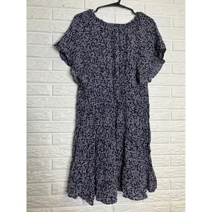 Anthropologie Mini Dress Womens M Navy Polka Dot Excellent‎ V-Neck Tiered Ruffle thumbnail 8