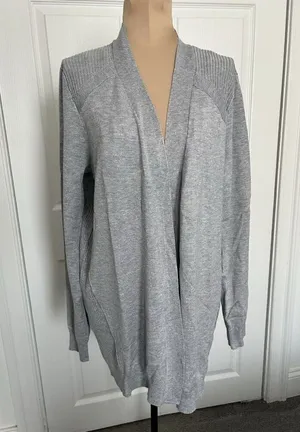 Love Ellie Stitch Fix Open Front Cardigan Sweater Gray Ribbed Details Size L thumbnail 1