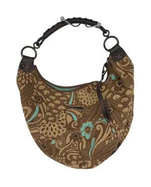 Vtg 2006‎ GAP Hobo Bag Brown Teal Floral Print Canvas Leather Trim Shoulder Bag thumbnail 1