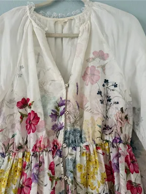 White Floral Midi Dress with Lace Trimmings & Flower Buttons thumbnail 7