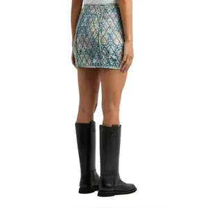 FREE PEOPLE Quilted Darla‎ Floral Print Blue Mini Skirt Patch Pockets Boho XS thumbnail 3