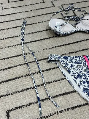 Abercrombie & Fitch High Rise White Bikini Top with Blue Floral Print thumbnail 7