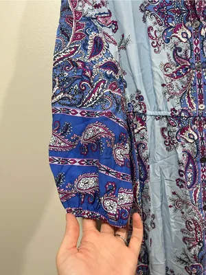 LOFT Light Blue & Blue Paisley Button Front Midi Dress Size XS thumbnail 5