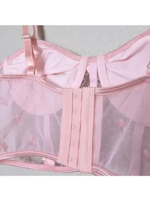 Floral Embroidered Lace Underwire Bralette M Pink Sheer Lingerie Bra Sequin thumbnail 8